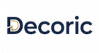 The logo for Decoric, featuring a stylized dark navy blue 'D' with a gold accent outline, followed by the word 'Decoric' in dark navy blue lowercase letters, set against a solid white background.